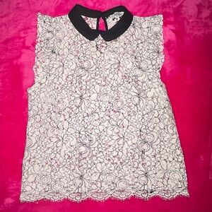 Haute Monde Floral Lace Top with Black Collar